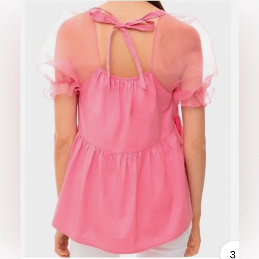 Tuckernuck $128 Pomander Place Tinsley Mesh Puff Sleeve Top in Pink Size Small